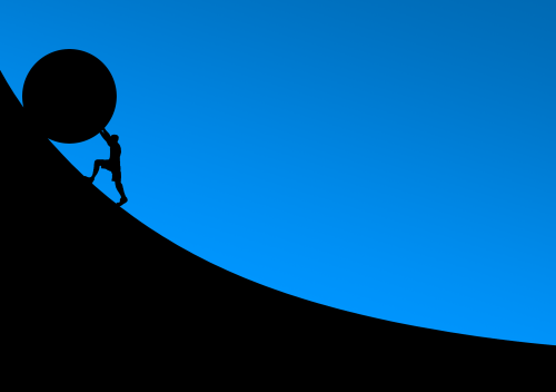 Moving a stone up a hill.